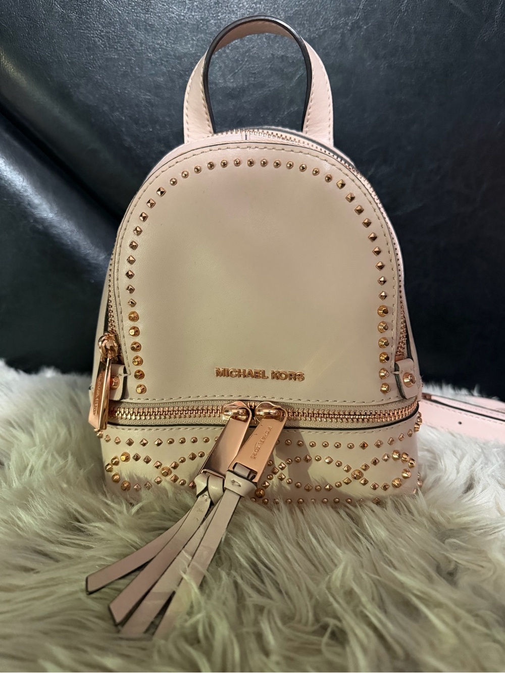 Michael Kors Blush Pink Studded Leather Mini Backpack